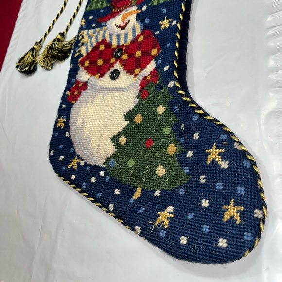 Imperial Elegance WOOL STOCKING 1991 Needlepoint Snowman Xmas Trees 60228 12x20” - Picture 2 of 13